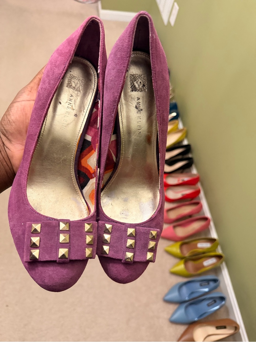 Anne Klein Magenta Suede Studded Bow Pumps